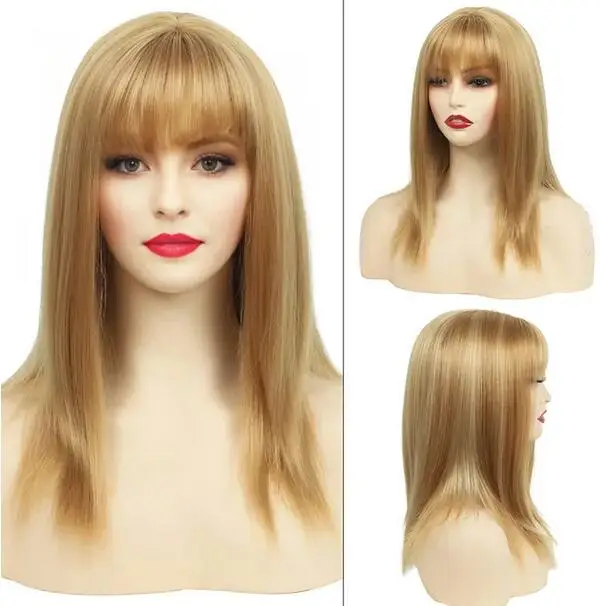 

Новинка лета Косплей блонд длинные прямые синтетические парики с челкой для женщин термостойкие волокна для ежедневного использования