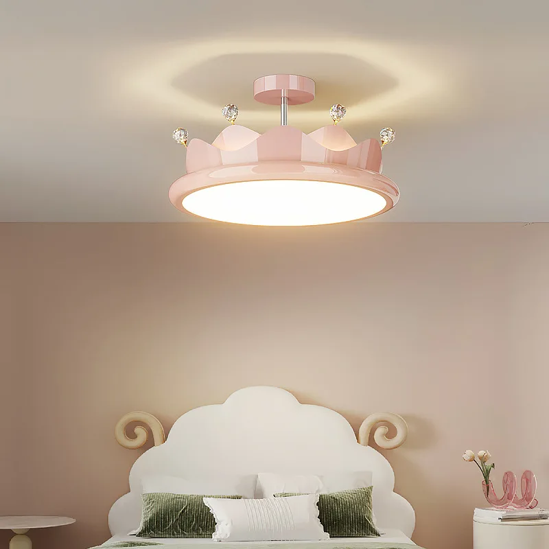 Romantic Children\'s Room Chandeliers Cream Pink Crystal Crown Lamps Modern Warm Princess Room Baby Room Girl Bedroom Chandelier