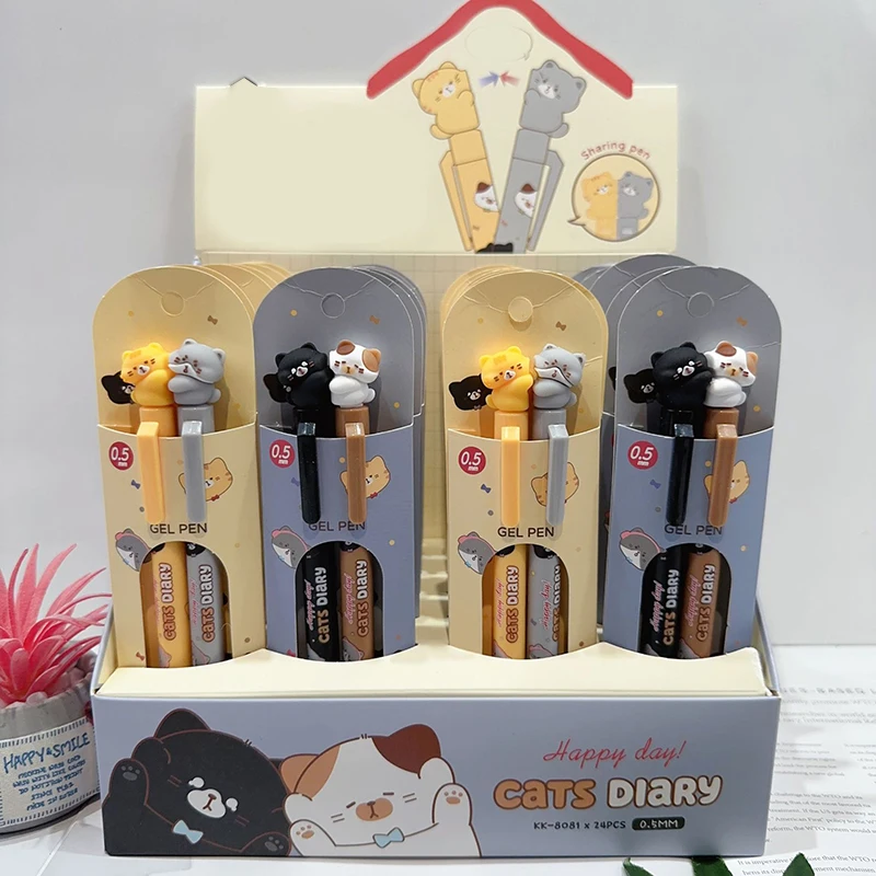 2pcs/box Kawaii Cat Pens Aesthetic Black Ink Gel Pen Ballpoint Pen Stationery Office Accessories School Supplies Kit Gift