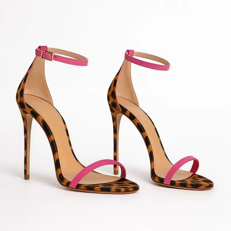 

Летние новые сексуальные босоножки с круглым носком из замши с леопардовым принтом, на тонком высоком каблуке, больших размеров, для банкетов, женская обувь на заказ