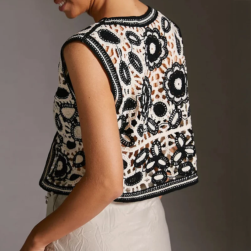 المرأة الأزهار المطرزة الكروشيه سترة أعلى الصيف الشاطئ التستر سترة صدرية بوهو شيك عطلة الزي