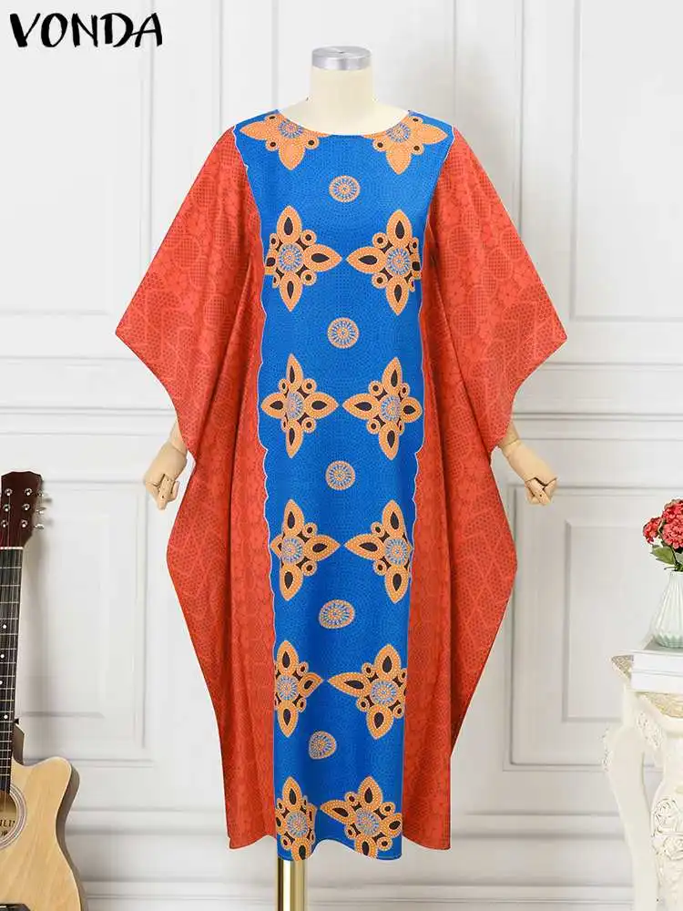 VONDA 2024 Bohemian Maxi Long Dress Women Vintage Printed Bat Sleeve Party Sundress Oversized Loose Casual Vestidos Robe Femme