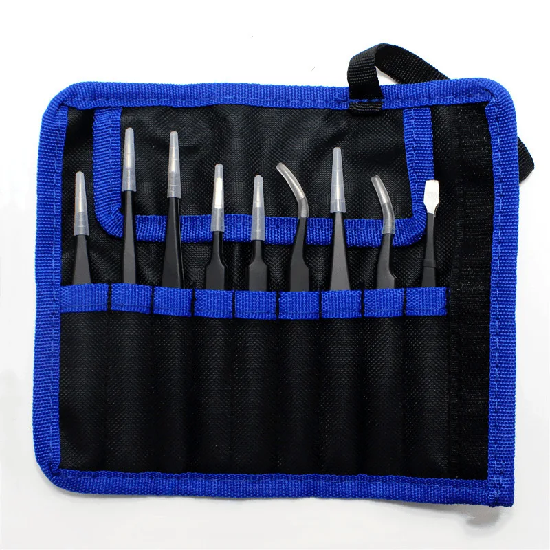 Canvas Pouch Stainless Steel Antistatic Tweezer Set Pointed Elbow Electronic Repair Tool Bag Tool Organizer Tool Storage
