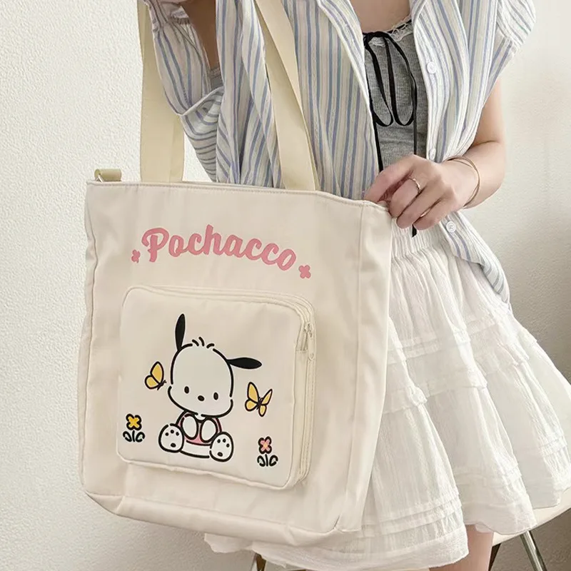 Sanrios Double Layered 2024 Crossbody Bag Cute My Melody Hellokittys Anime Kawaii Tutorial Bag Student Large Capacity File Pack