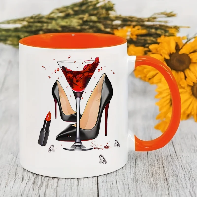 High Heels Lipstick Wine Glass Colorful Print Ceramic Coffee Mug 11oz 350ml Personalized Custom Cute Aesthetic Mug Microwave Saf