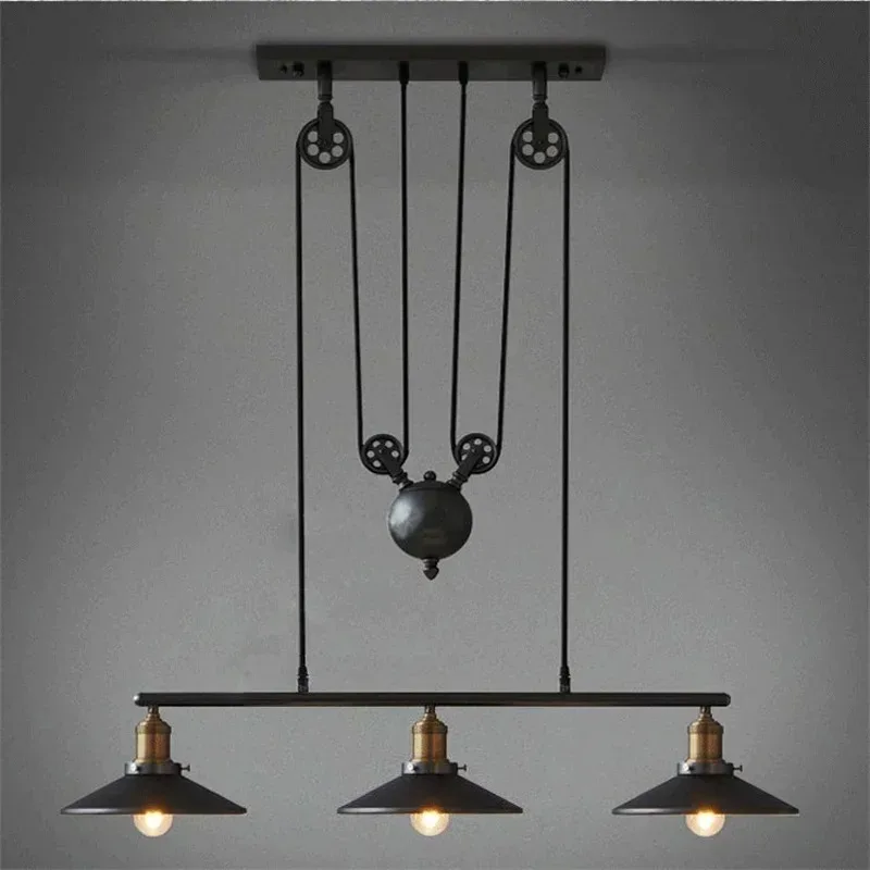American Style Vintage Iron Loft Industrial Pulley Pendant Light Adjustable Wire Lamp Retractable Bar Light Edison Bulb