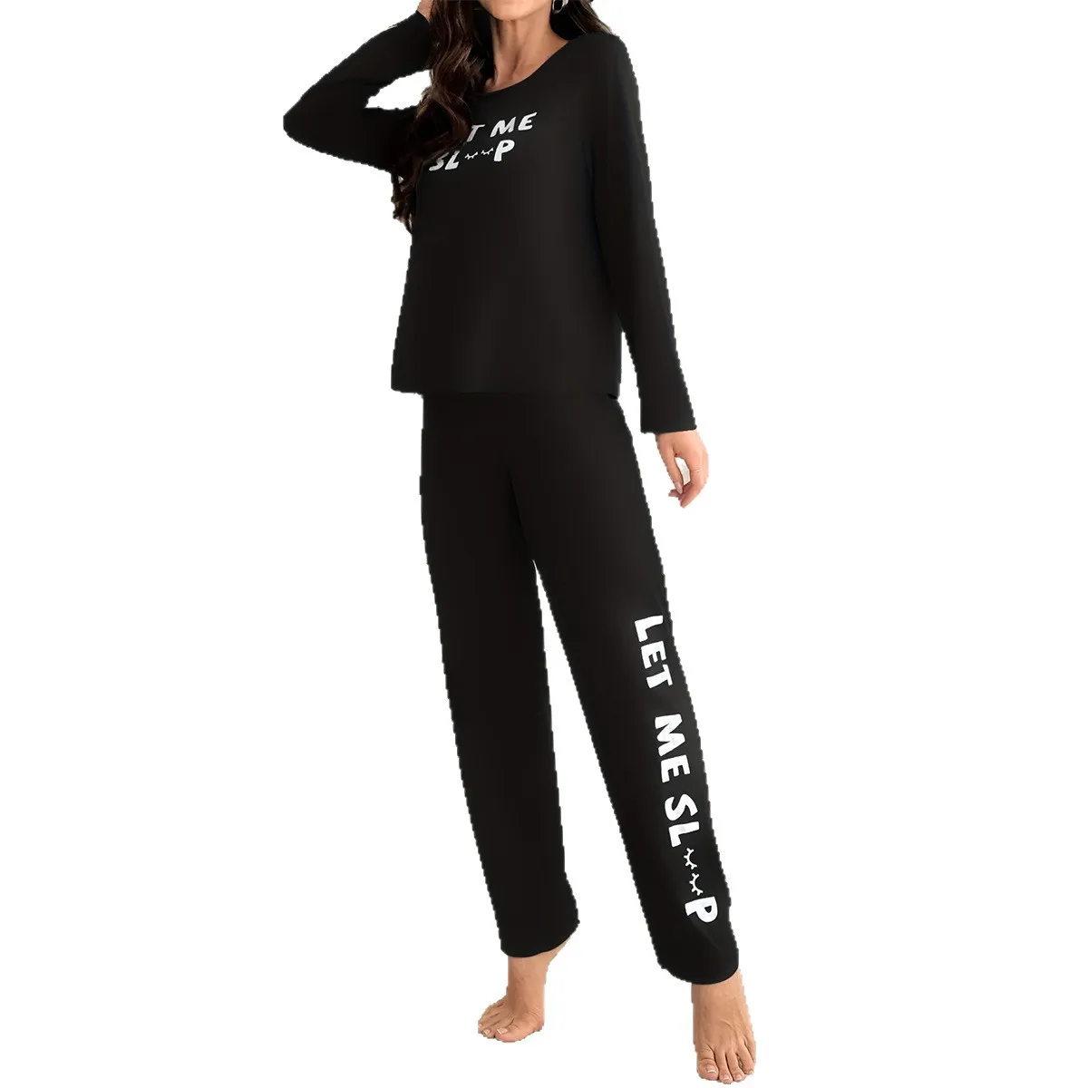 بيجامة 2025 ملابس نوم مطبوعة بحروف بأكمام طويلة بلوزات وسراويل فضفاضة غير رسمية مكونة من قطعتين بيجامة صب فام