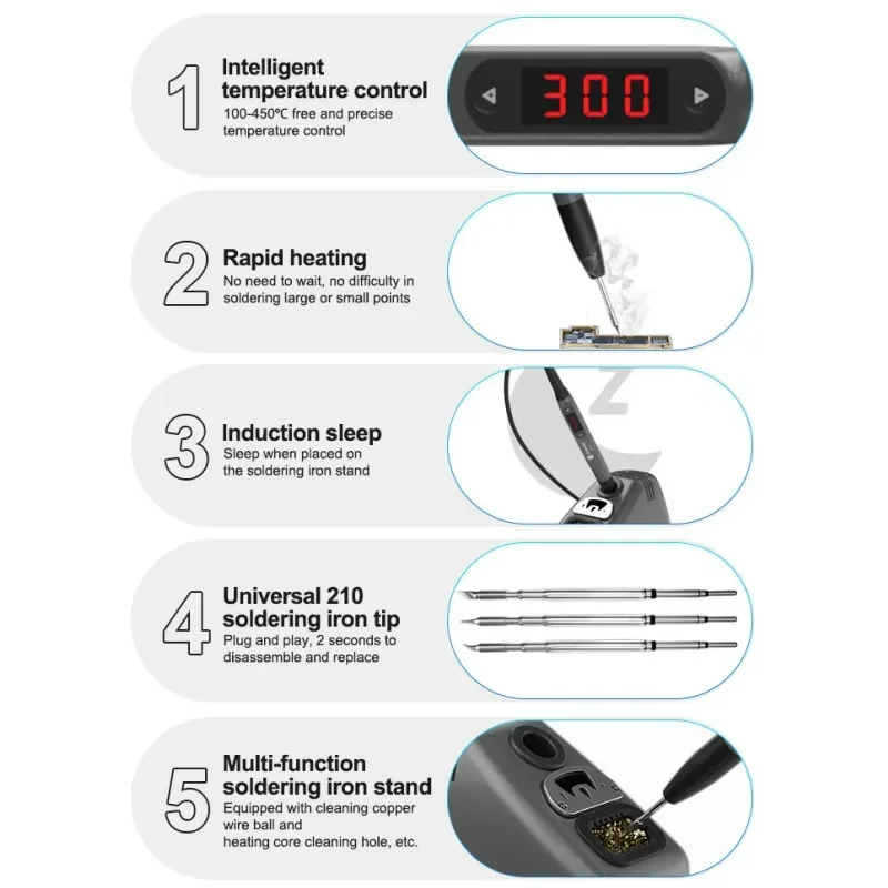SUNSHINE S210 Pro Intelligent Welding Station LED LCD Display100-450℃ Free Temperature Control Quick Heating Soldering Iron