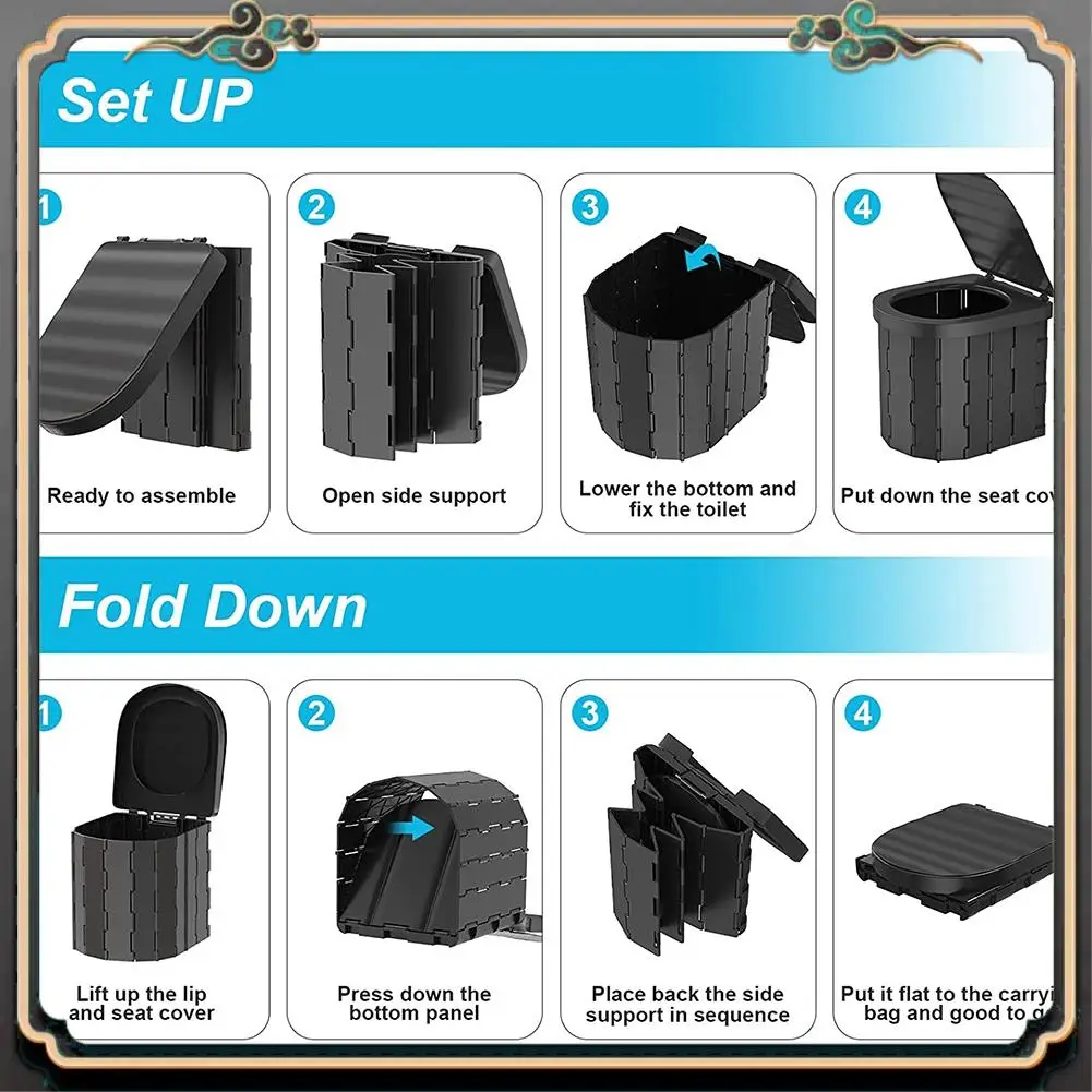 

Premium Portable Toilet For Camping Portable Folding Toilet With Lid, Waterproof Porta Potty Car Toilet Bucket Toilet Potty