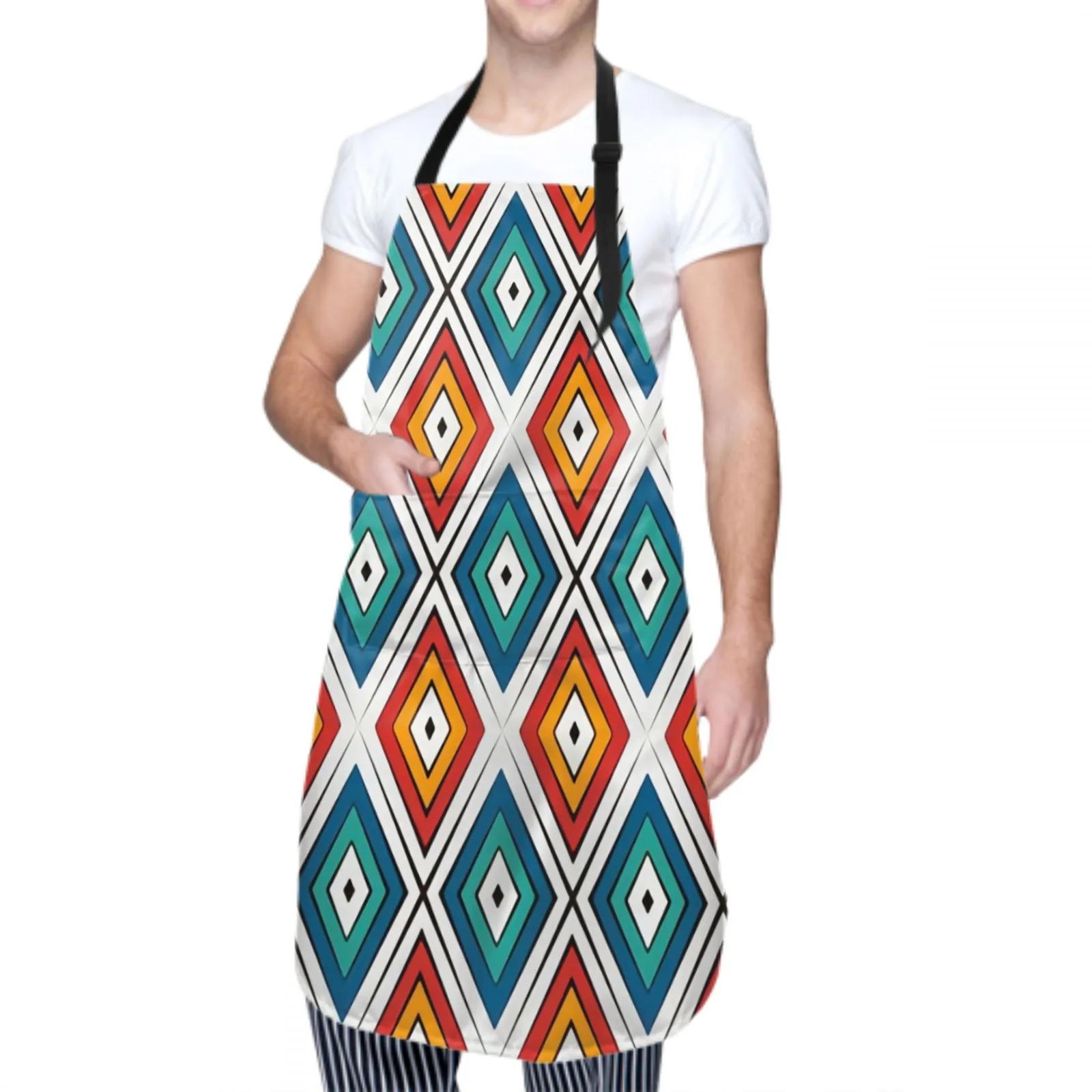 African Pattern Waterproof Apron with 2 Pockets Kitchen Chef Apron  Apron for Hair Brushing Cooking Baking Painting Gardening