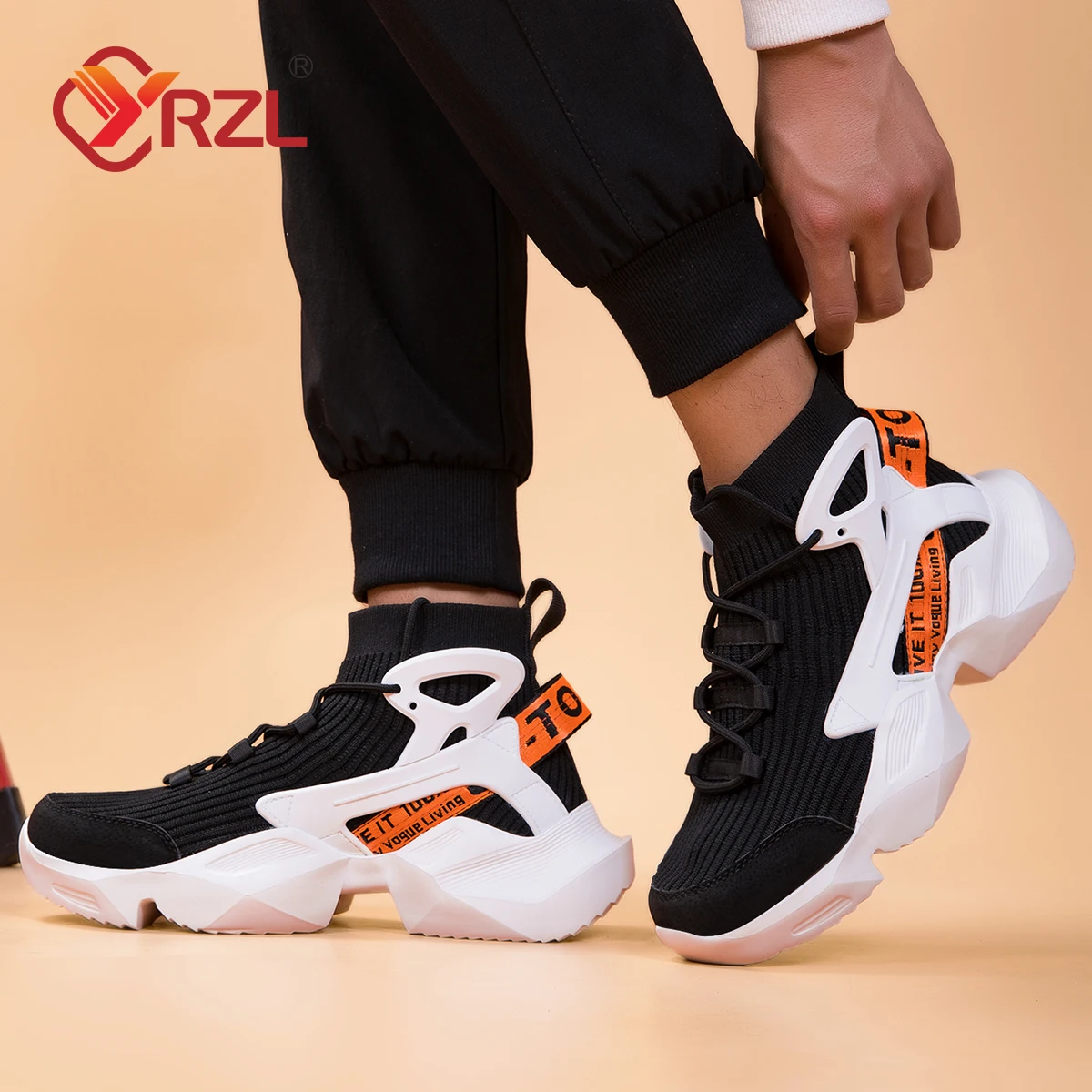 YRZL sepatu kasual pria Sneakers sejuk nyaman pria sepatu Platform antiselip sepatu pria kaus kaki hitam klasik