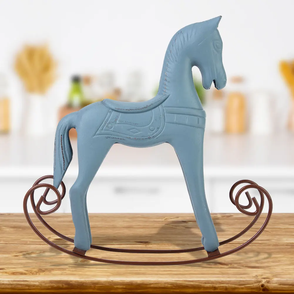 Handmade Wooden Rocking Horse Carved Painted Kids Toy Gift Table Decoration