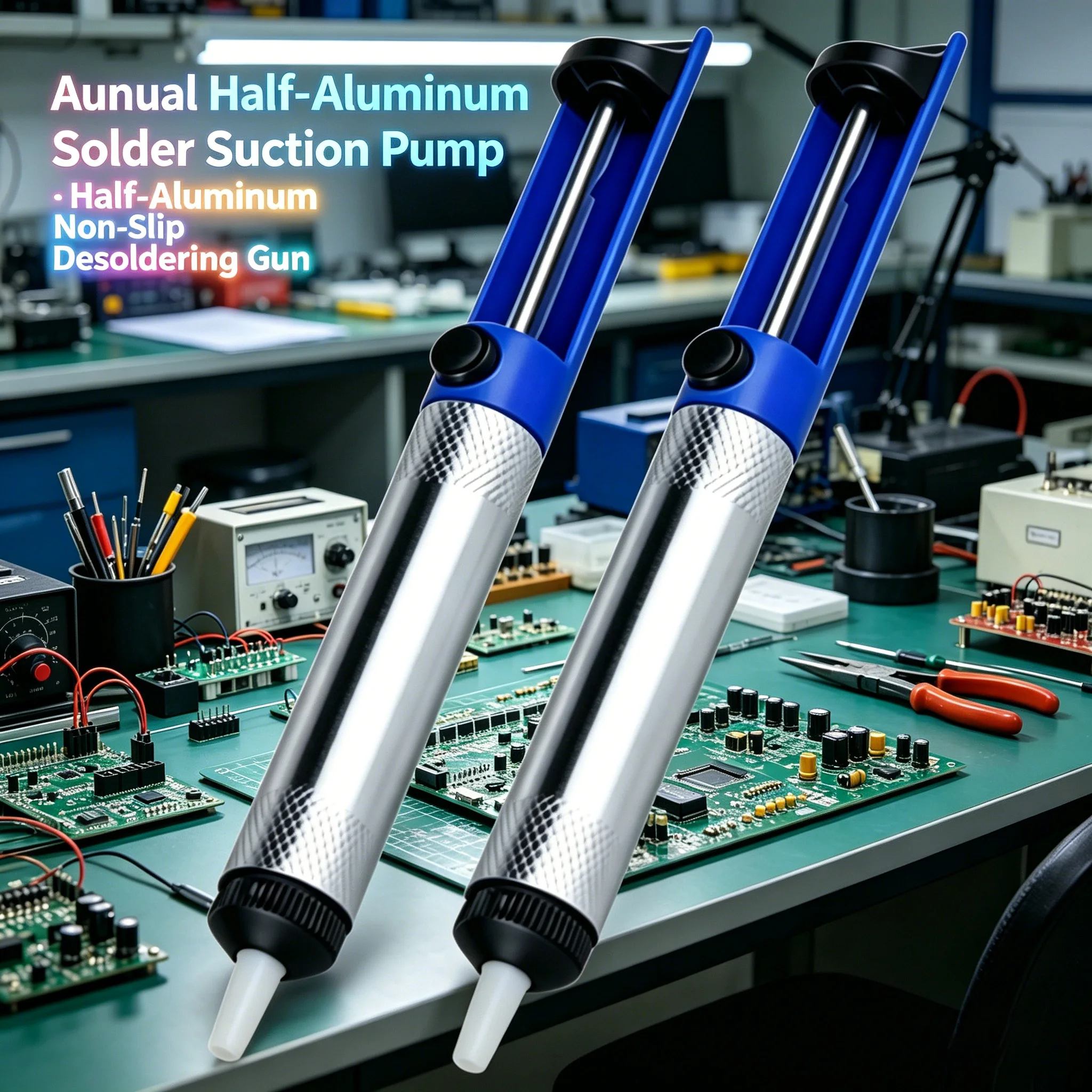 Manual Half-Aluminum Lab Solder Suction Pump – Non-Slip Desoldering Gun, Household Repair Tool & Soldering Accessory
