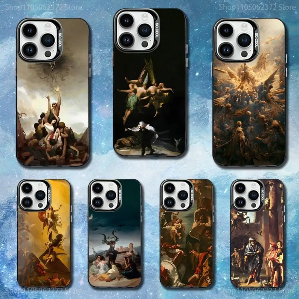 حافظة هاتف Art F-Francisco G-Goya لهاتف iPhone 11,12,13,16,14,15, Mini, Pro,XS,MAX غطاء أسود غير لامع مقاوم للصدمات