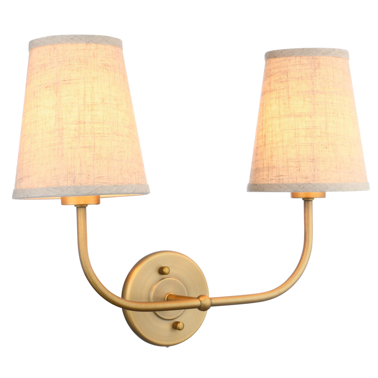 Permo Vintage Double Sconce Antique 2-Lights with Flared Funnel Linen Beige Fabric Shade