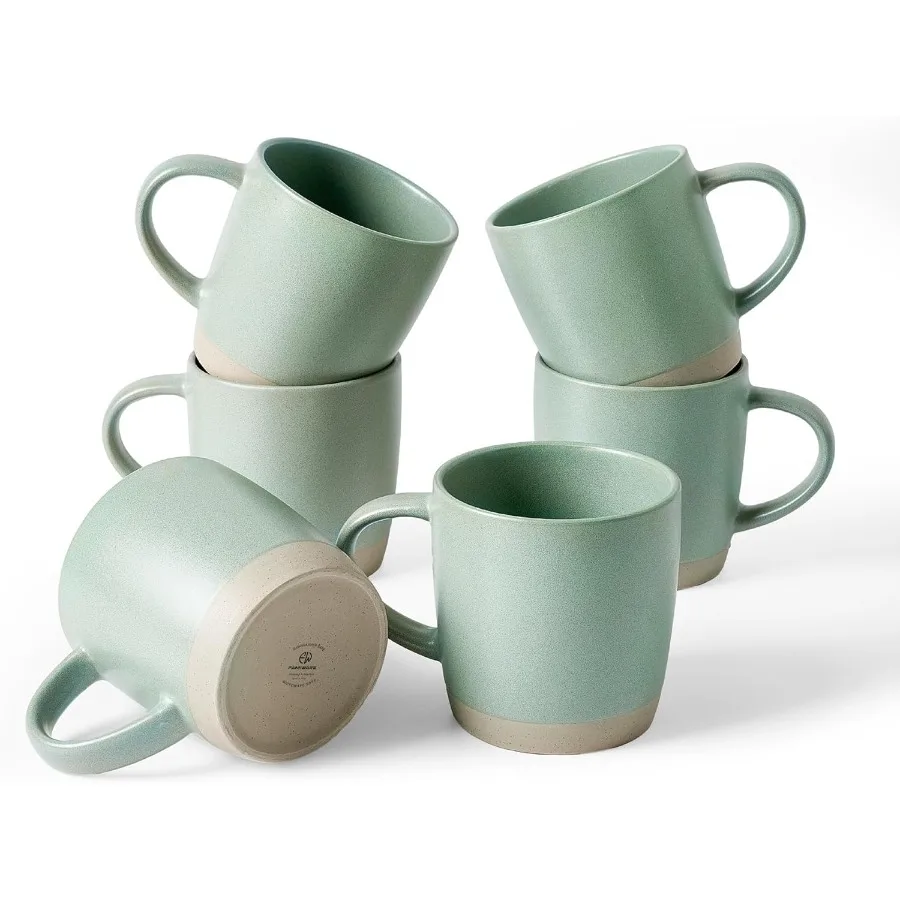 

Set of 6 Milkyway 13 oz Ceramic Coffee Mugs with Handles for Coffee Tea Cocoa and Milk Light Green Design Ideal for Morning Rit