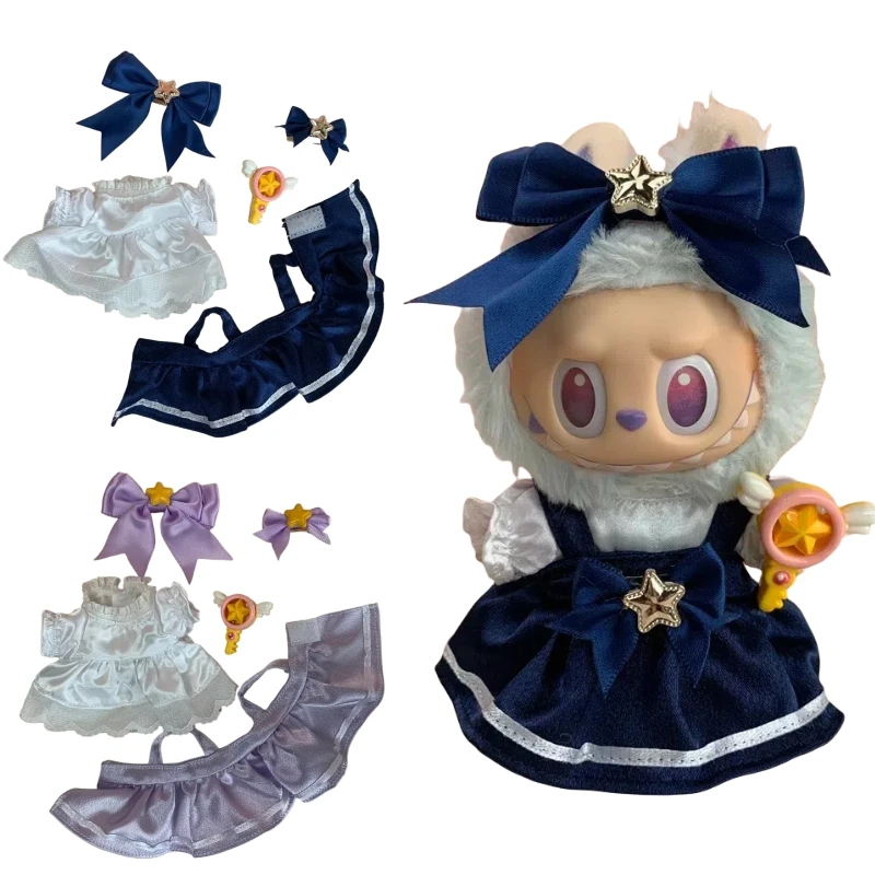 Vestiti per 17 cm Labubu Fox Rabbit Copricapo Kawaii Costume Cosplay Outfit Set Accessori per bambole di moda Regali marsupio