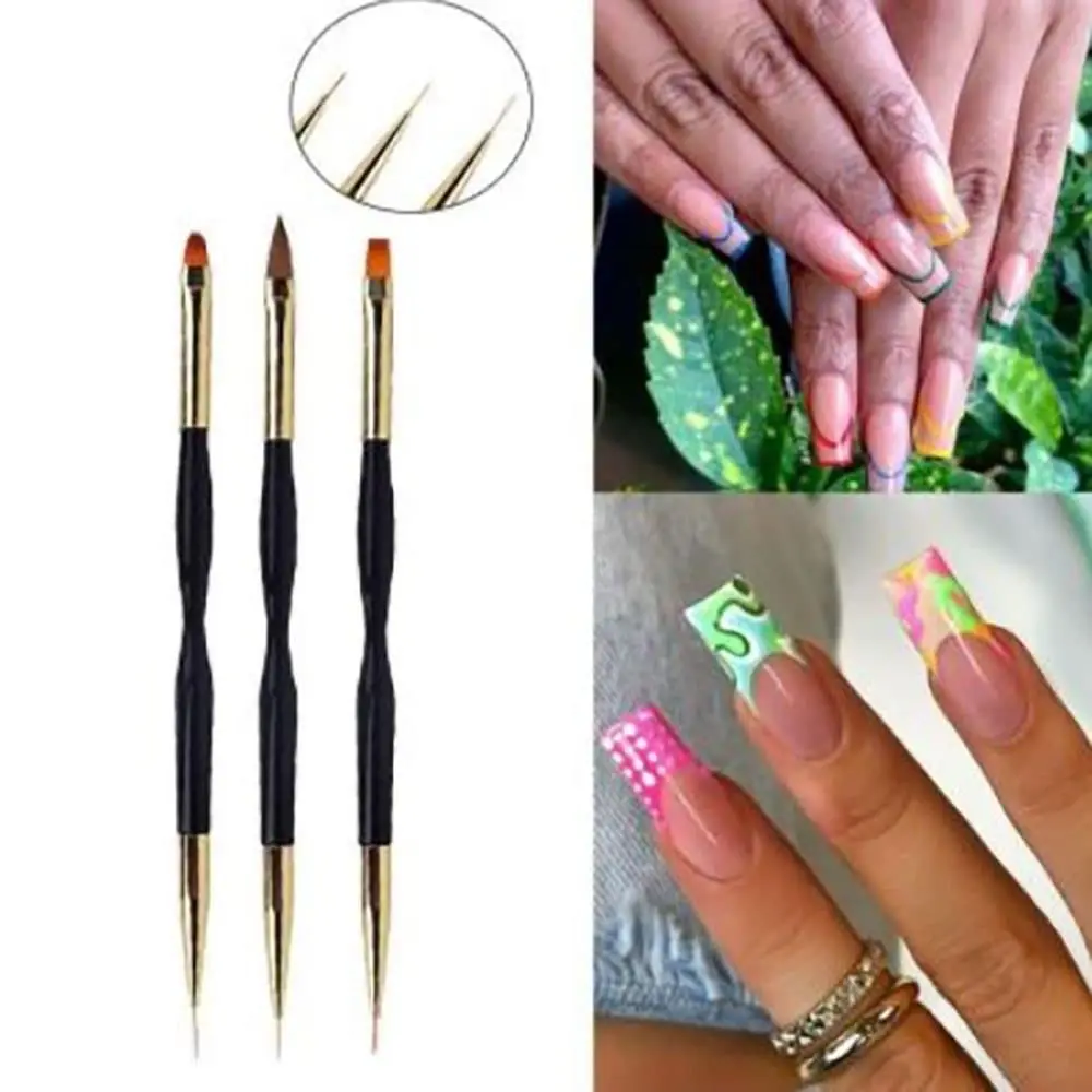 LINMANDA Nail Art Brushes 3Pcs Nail Brush Set with Gel Polish Pens and Liner Brush for Home and Professional Salon Use