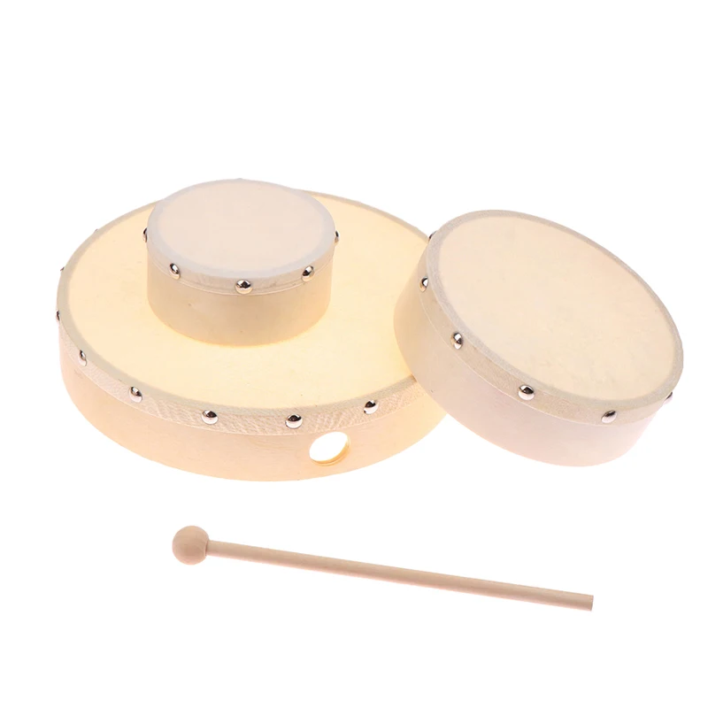 Children 4/6/7/8/9/10 Inch Hand Drum Wood Drum With Drum Stick Set Musical Game Kids Educational Toy Percussion Instrument