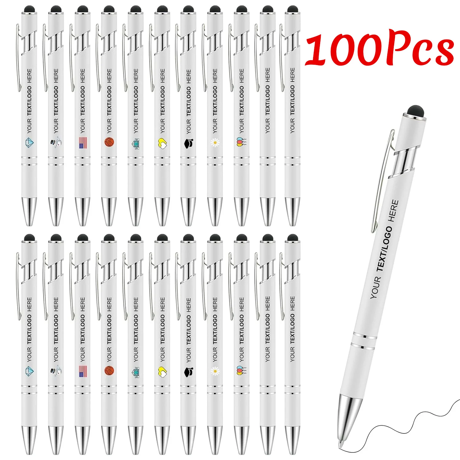 100pcs Customizable Metal Ballpoint Pen Touch Screen Pen Custom Logo Text Laser Engraving for Office School Business Gift
