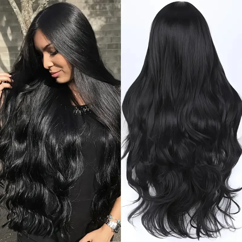 

Wig hot sale ladies natural fashion black long curly hair chemical fiber hair cover natural fluffy rose net ladies wig