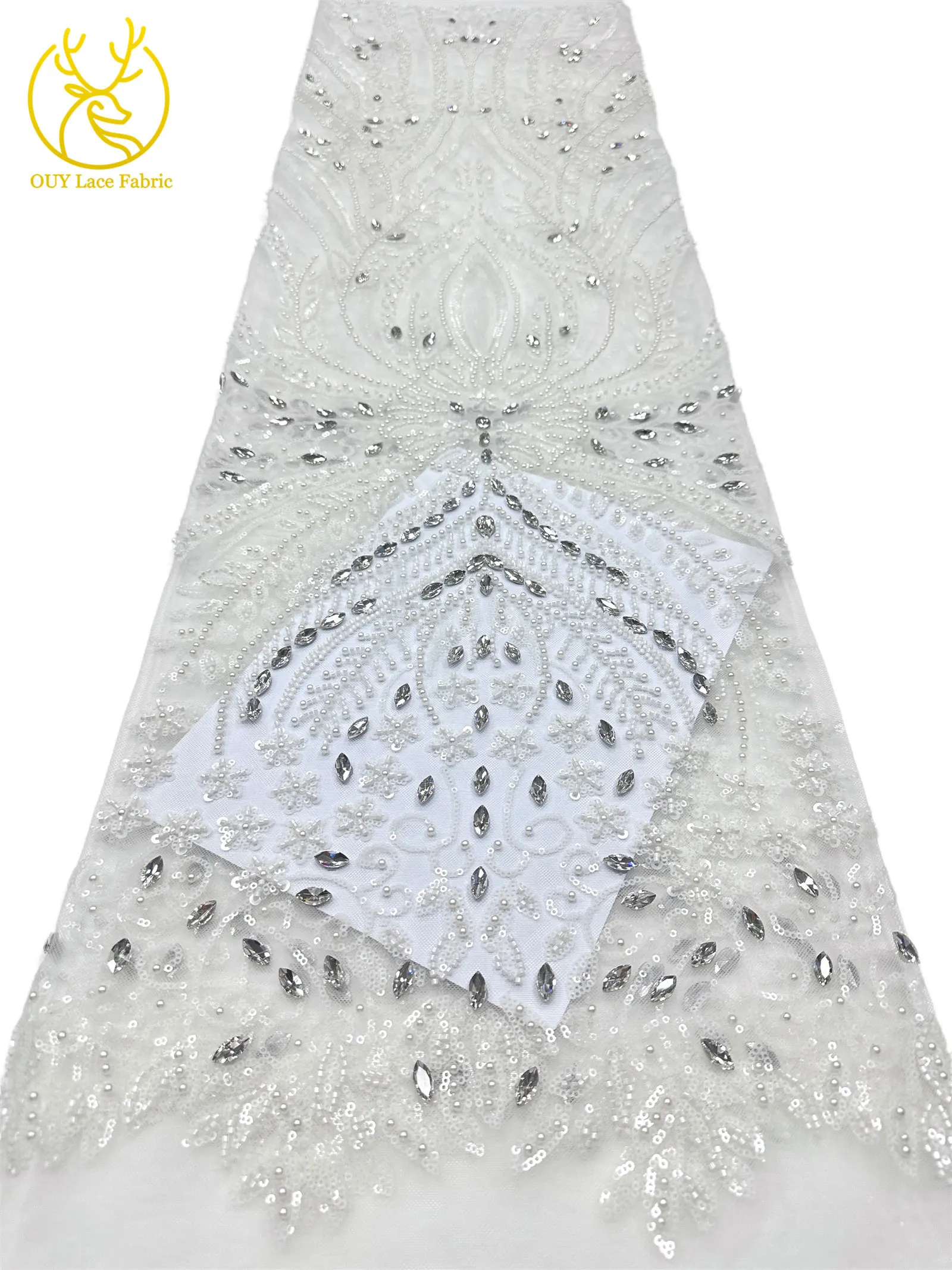 2026 Neues Design Afrikanischer Perlen-Diamant-Spitzenstoff Französischer Nigerianischer Pailletten-Tüll für Damen Partykleid Dekoration Nähen – Detail 10