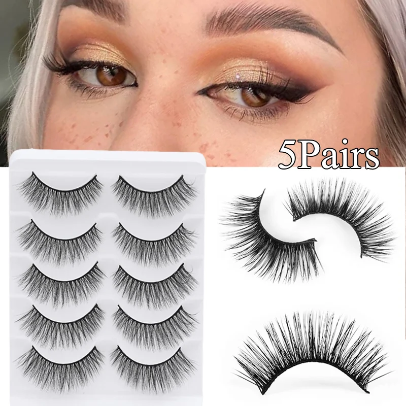 5 Pairs 3D Faux Cils False Eyelashes Natural Dramatic Volume Russian Strip Fake Lashes for Eyelash Extensions Makeup Supplies