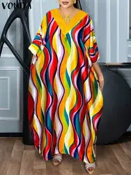 Plus Size Maxi Long Dress 2024 Women Bohemian Printed Party Sundress VONDA Sexy Half Sleeve Dress Casual Loose Robe Vestidos