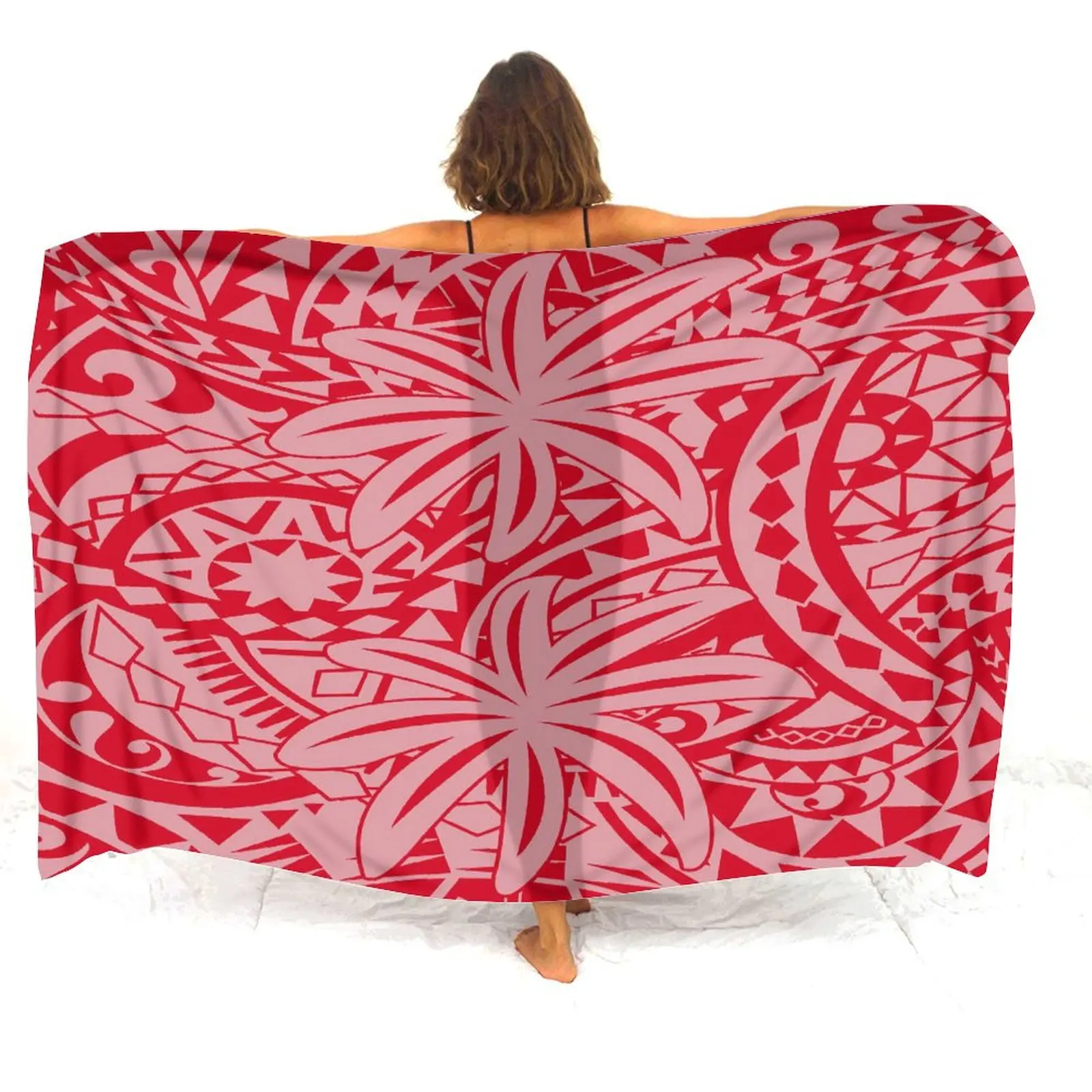 Red Beach Towel Pacific Island Beach Towel Women's Salone Polynesian Tribe Cape Hawaii Beach Vacation Towel