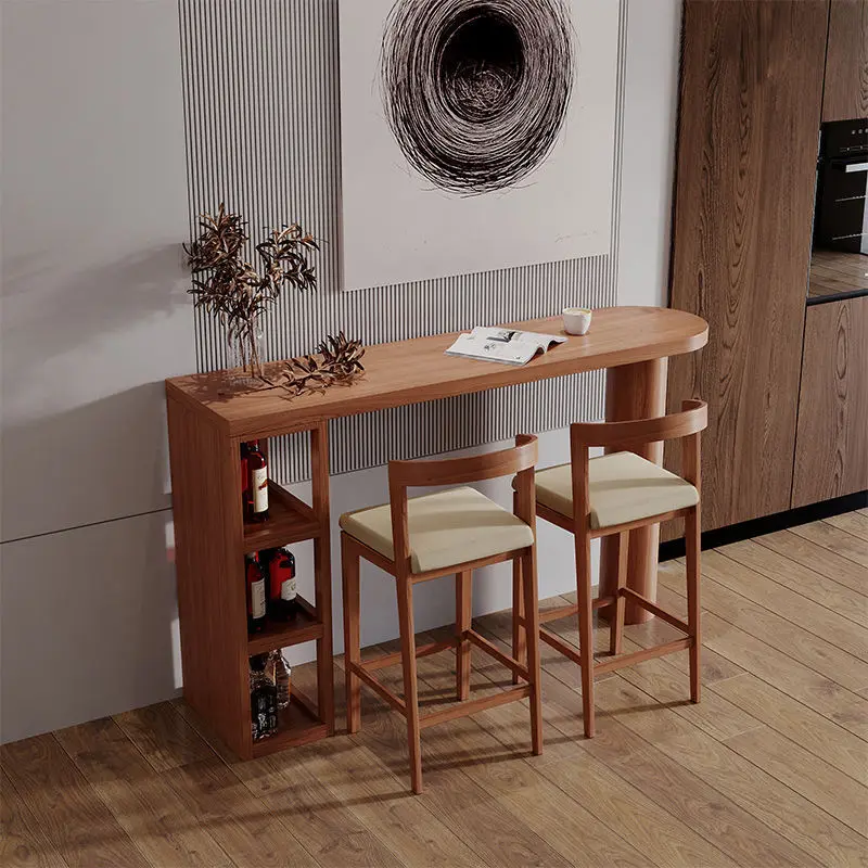 

Nordic solid wood bar table, household table and cabinet integrated simple balcony log leisure small bar counter leisu
