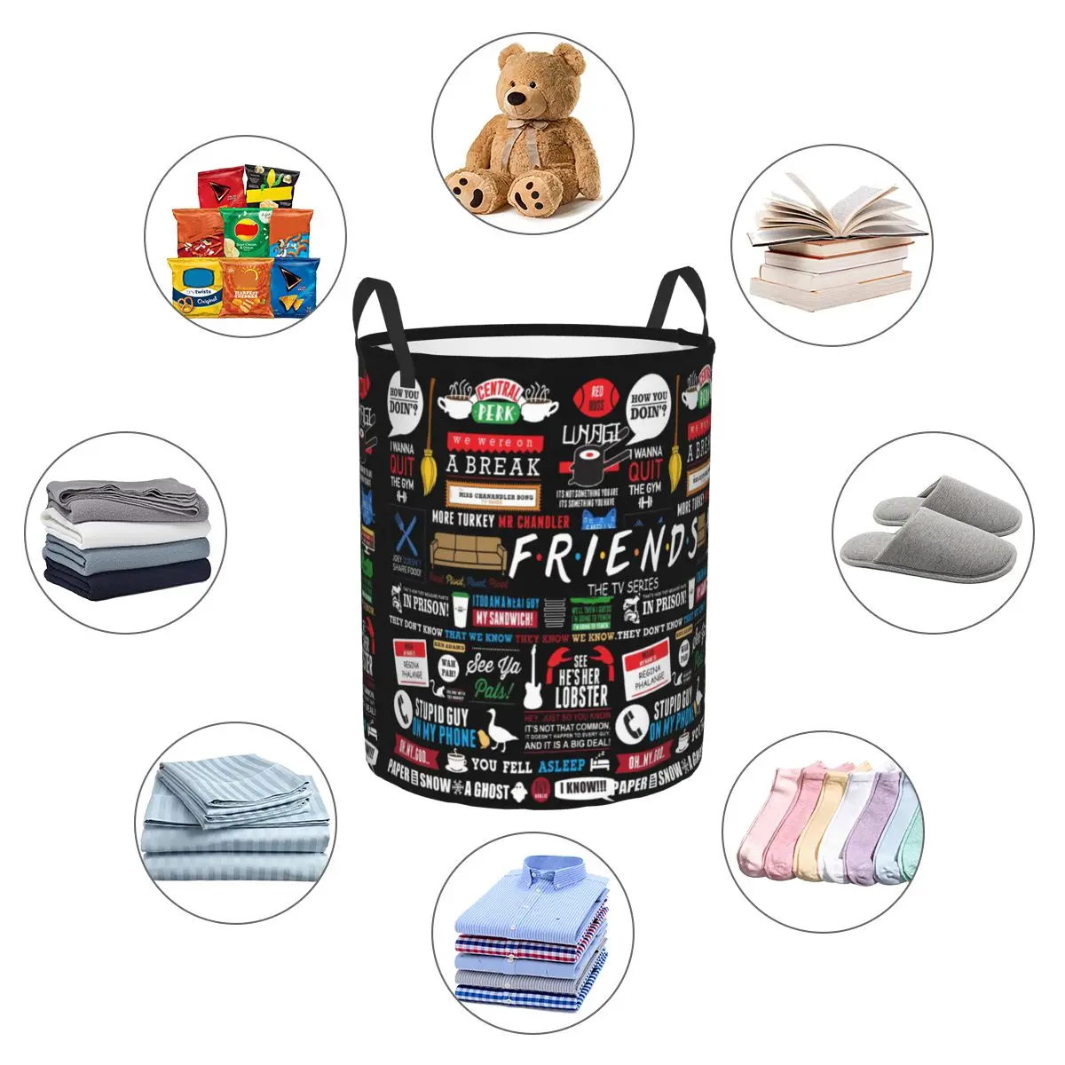 Funny TV Show Friends Collage Laundry Basket Collapsible Toy Clothes Hamper Storage Bin for Kids Nursery