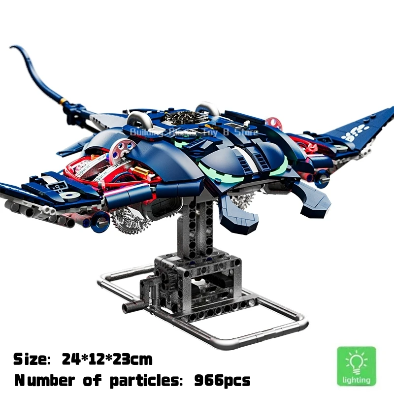 966PCS Creative Technical Mechanical Manta Rays Building Blocks Bricks STEM Sea Life Animal Model Toy Set Kit for Adult Kid Gift