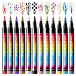 12pcs Nail Art Graffiti Pen Set Nail Markers Eco-friendly Waterproof Drawing Painting Liner Brush DIY Nail Polish Accessories