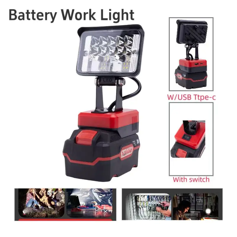 For Parkside X20V Batteries  Led Work Light  wUSB Flashlight Single Head Emergency Outdoor Indoor Lantern ((Not Include Battery)