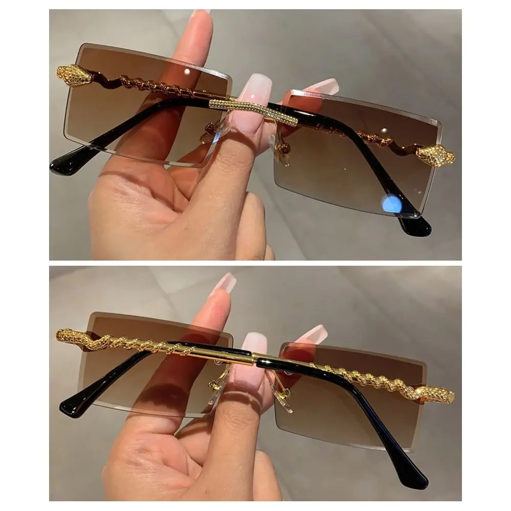 Vintage Rimless Snake-Shaped Metal Sunglasses Square Frame Frameless Street Shades Gradient Lens Sun Glasses for Women & Men