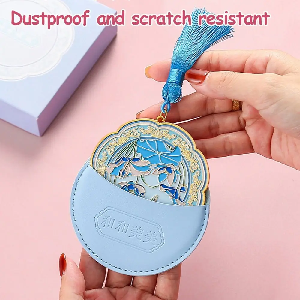 Exquisite Portable Makeup Mirror Relief Design Chinese Style Handheld Mirror Clear with Tassel Cosmetic Mirror Tourist Souvenirs