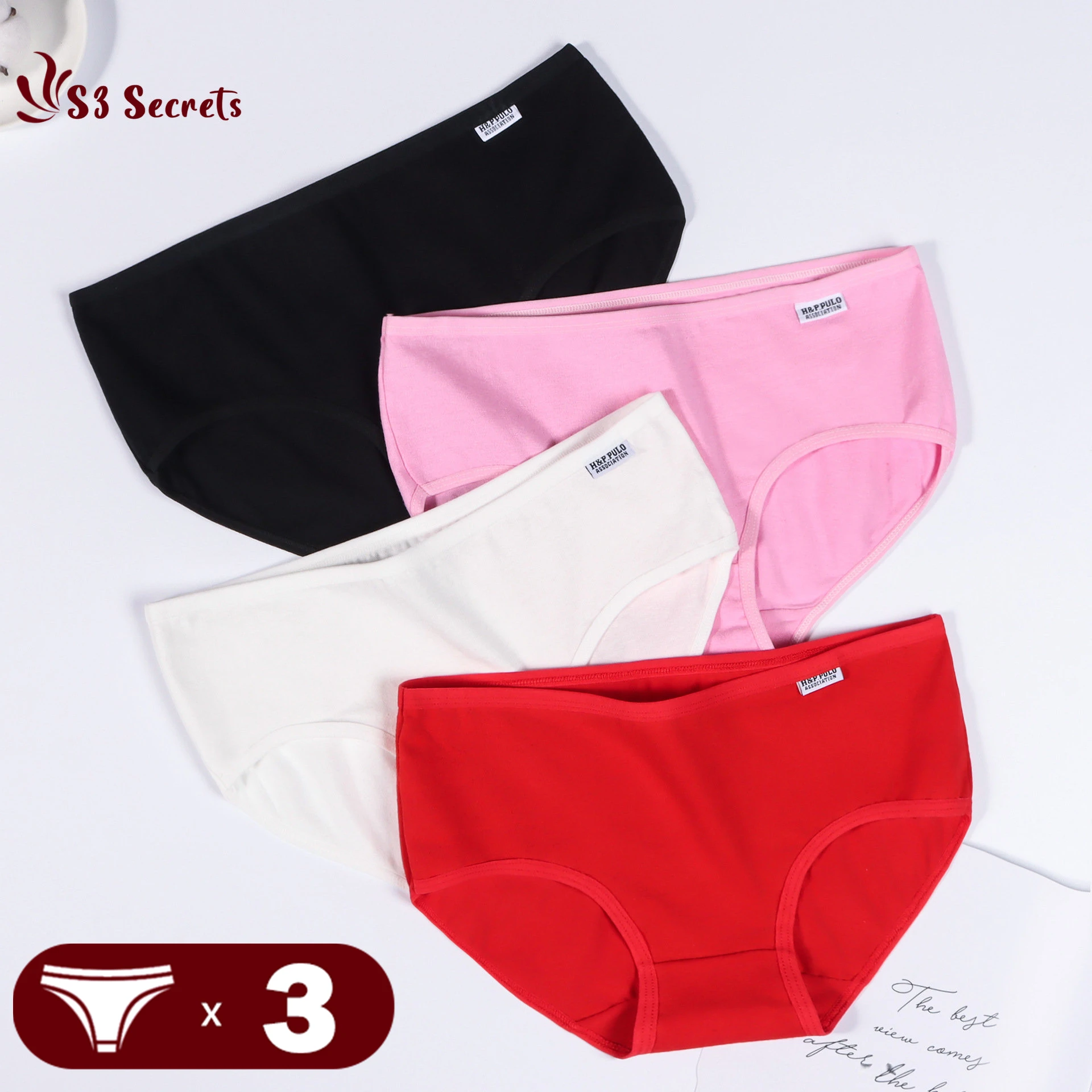 3PCS/Set Cotton Briefs Underwear Antibacterial Crotch Lingere Women Middle Waist Panties Female Breathable Seamless Intimates