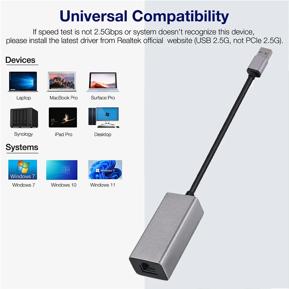 USB 3.0 2.5 Gigabit RTL8156B Network Card 2500Mbps USB to RJ45 Ethernet Adapter LAN Cable Free Driver for Windows7/8/10 MacOS PC