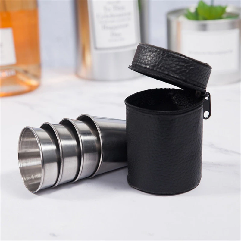 4/6 Pcs Travel Outdoor Practical Stainless Steel Cups Set Glasses For Wine Whisky Portable Wine Cup 30ml Drinkware Sets