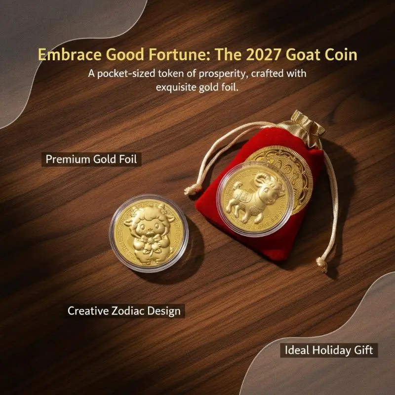 2027 Lunar Goat Year Commemorative Medal Imitation Gold Plated Foil Souvenir Coin for Collectors Home Ornament