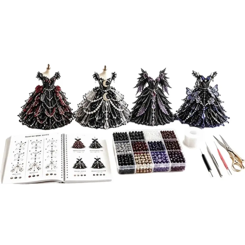 Tiny Beads 3D Beaded Dress Kit Cute Design Creative Craft Bead Weaving Kit Dress Shape 3D Beaded Ornament Set Creative Activity