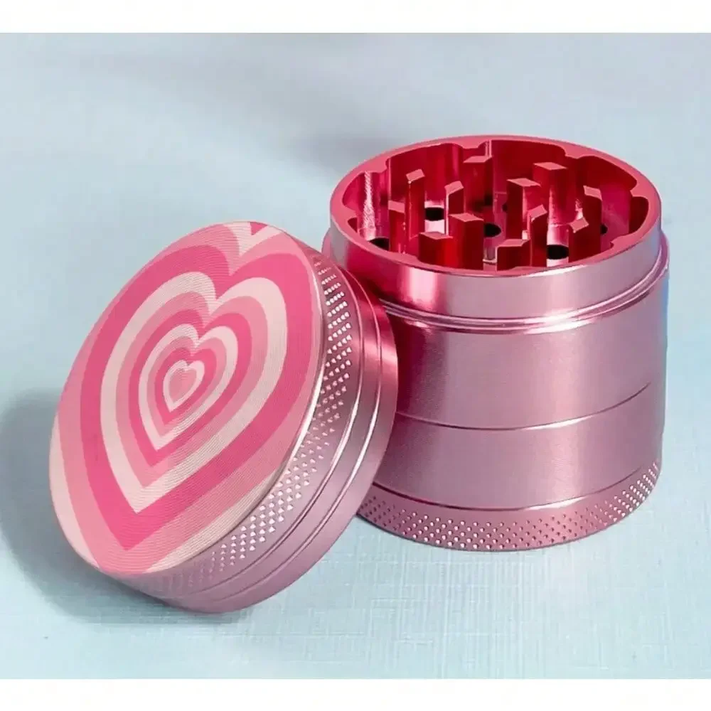 Pink Heart Aluminum Herb Grinder, Four Piece Grinder, Girly Smoking Accessories for Tobacco-40mm