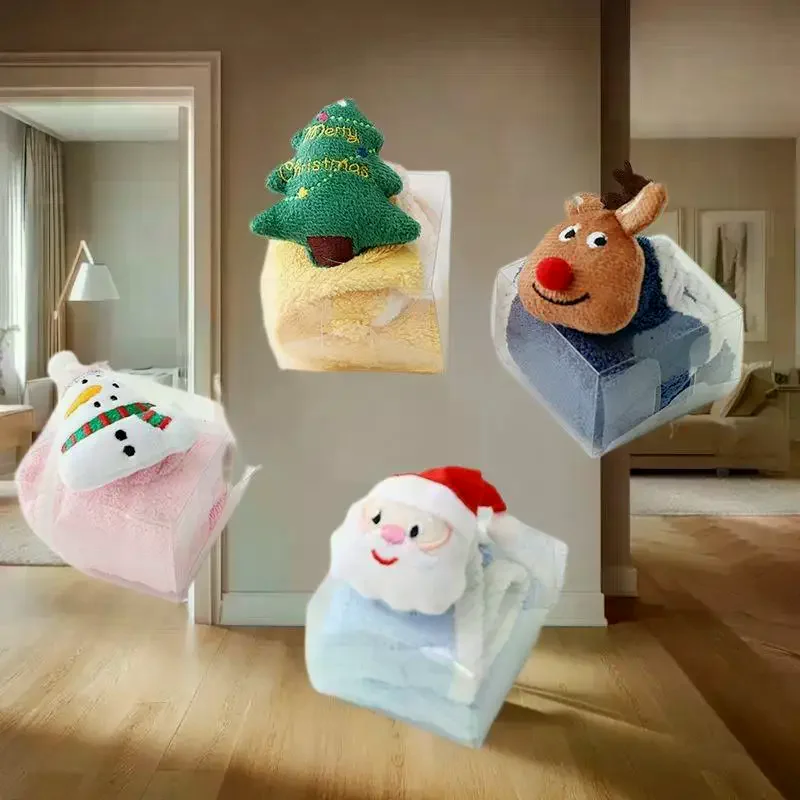 Asciugamano per bambini in stile natalizio Cartone animato Alce Pupazzo di neve Babbo Natale Albero di Natale Asciugamano in velluto Asciugamano appeso per il bagno Panno ad adsorbimento