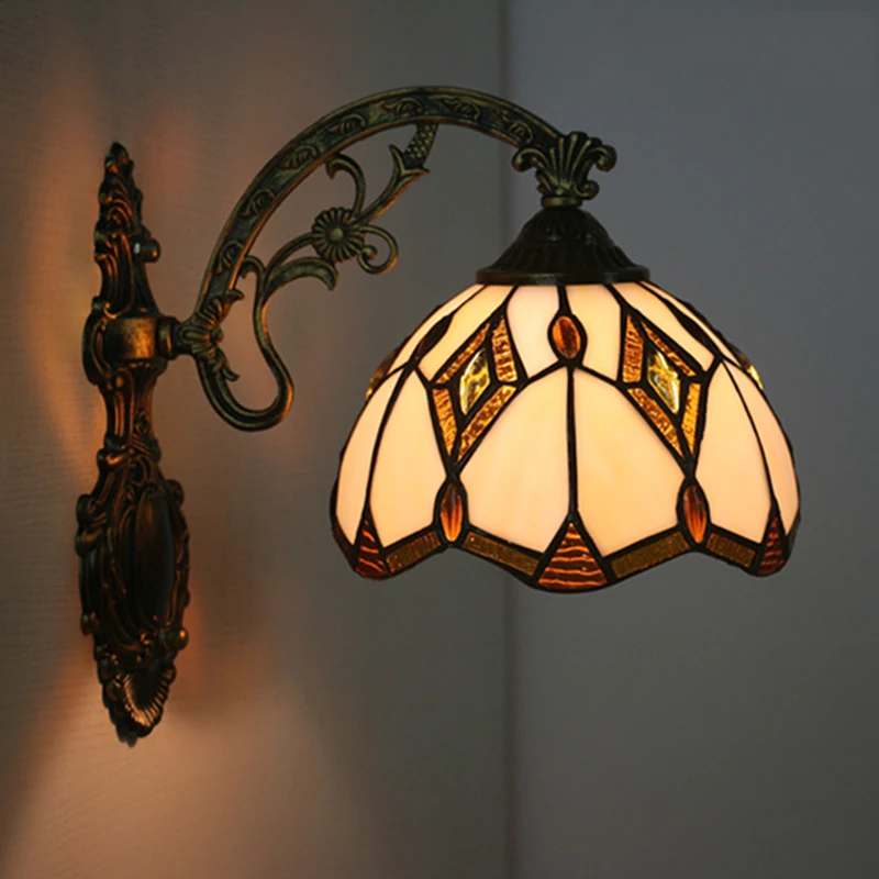 

Tiffany Stained Glass Wall Lamp Mediterranean Waterproof Garden Wall Light Bedroom Living Room Corridor Aisle LED Wall Sconce