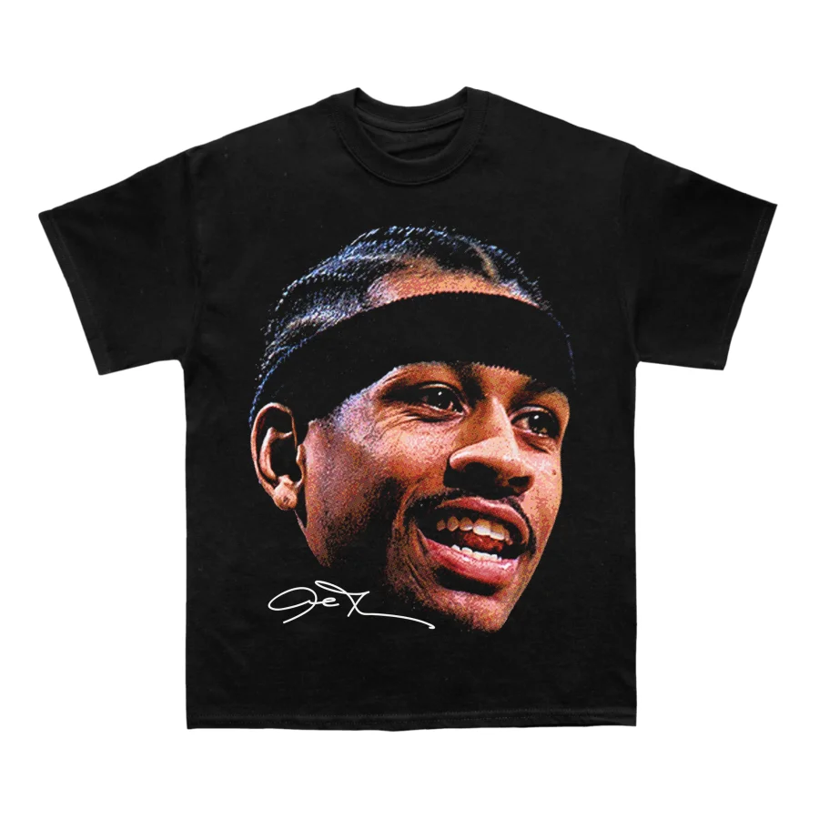 Camiseta masculina de algodão Allen Iverson Basketball Player Vintage Athletic Casual preta