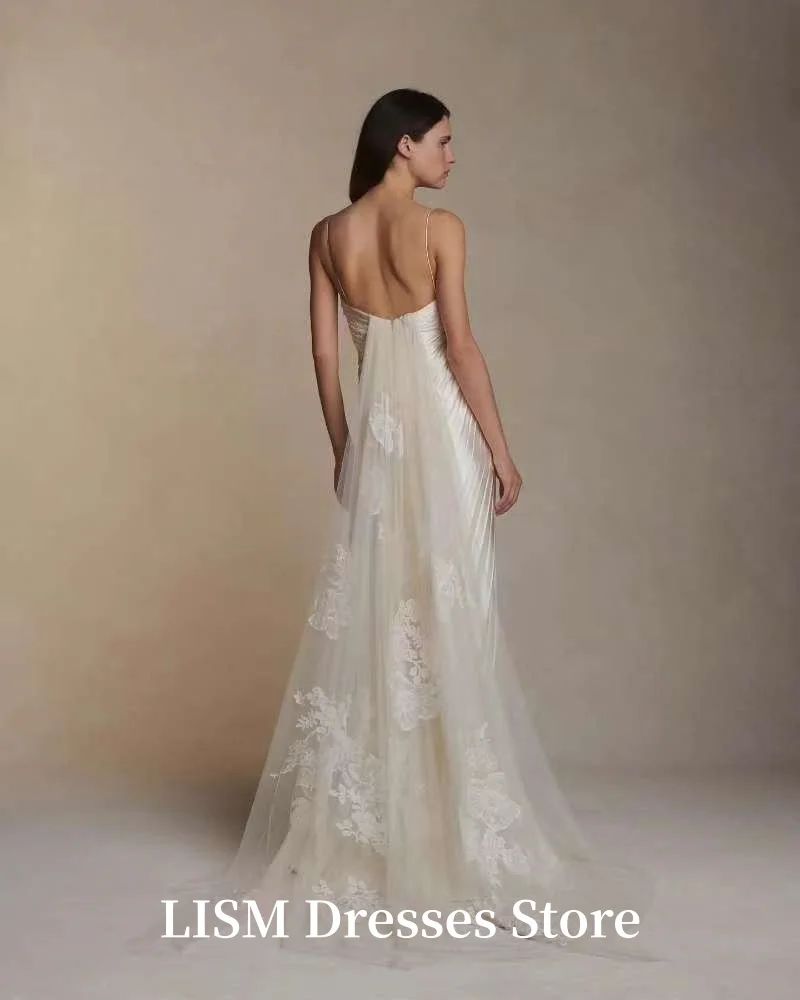 LISM Strapless A-Line Wedding Dresses For Bride Silk Satin Lace Fairy Elegant Bridal Gowns Marriage Customized robe de mariée