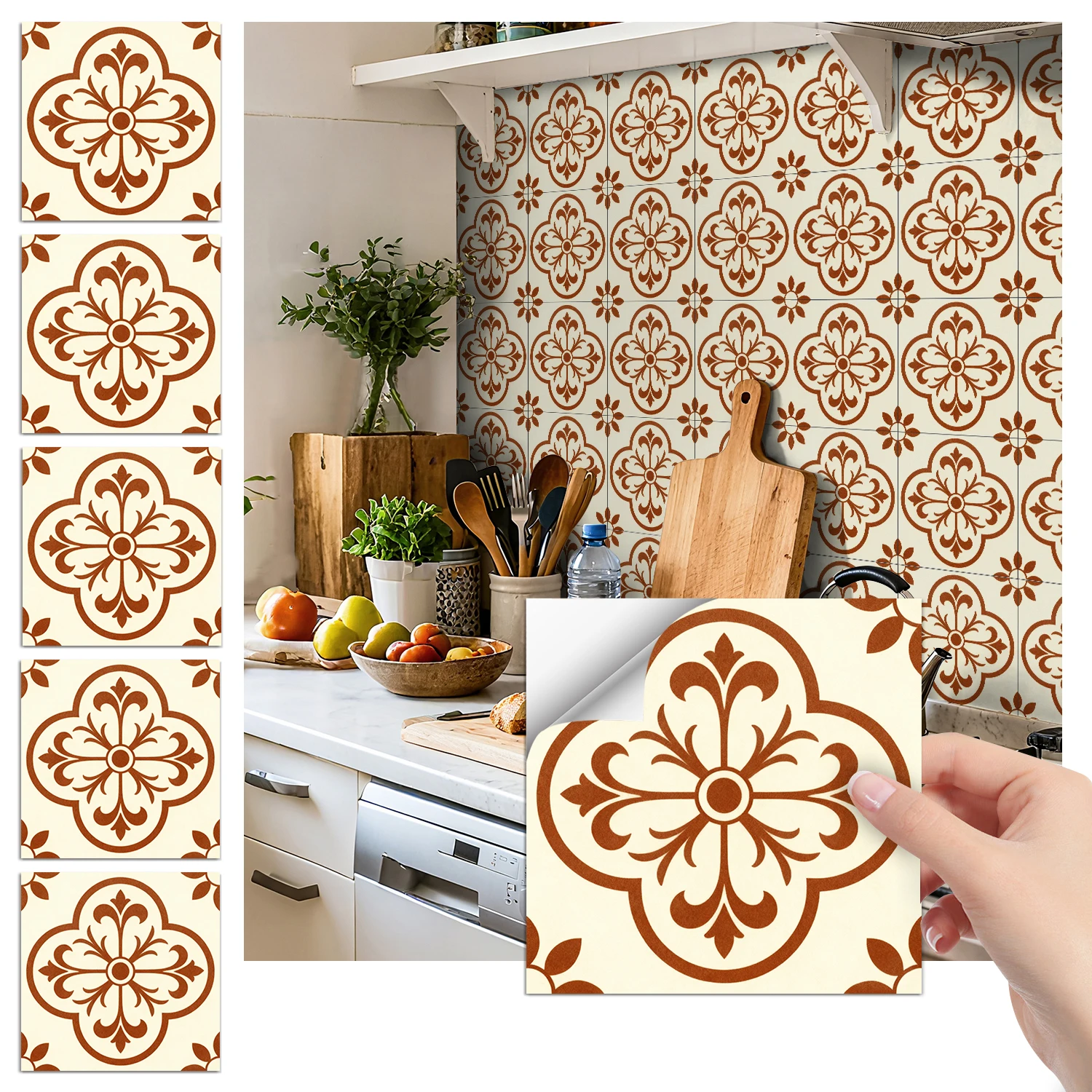

36 pieces of green floral tile stickers | Kitchen and bathroom tile stickers, self-adhesive wall decoration, home decoration
