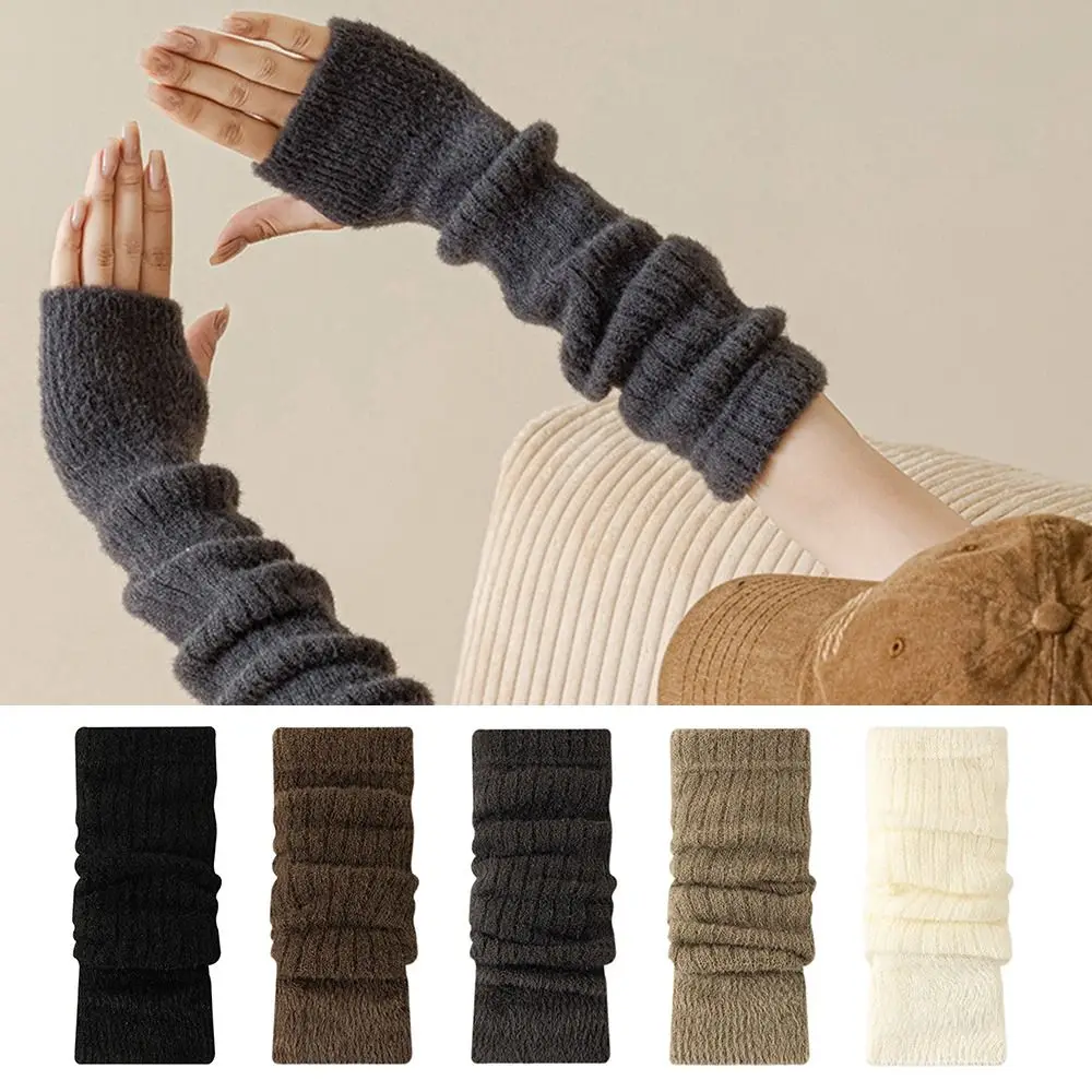 Long Wrist Arm Warmer Gloves Knitted Solid Color Fingerless Gloves Cold Proof Soft Stacked Warm Arm Sleeve Casual Wear