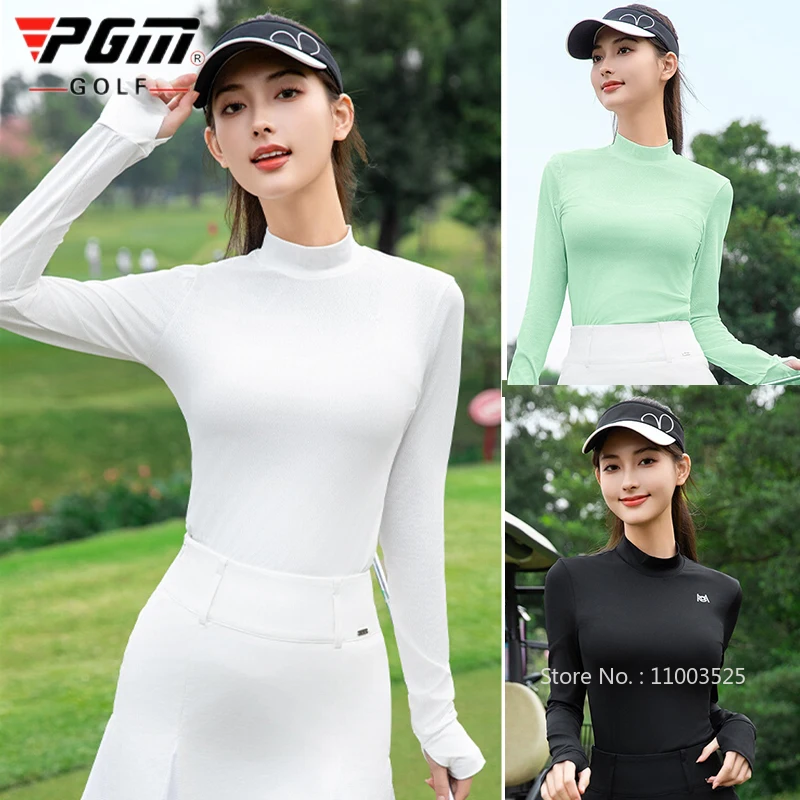 

PGM Women Golf Long Sleeve T-shirt Spring Summer Sun Protection Slim Tops Lady High Neck Golf Base Shirt Anti-UV Soft Underwear