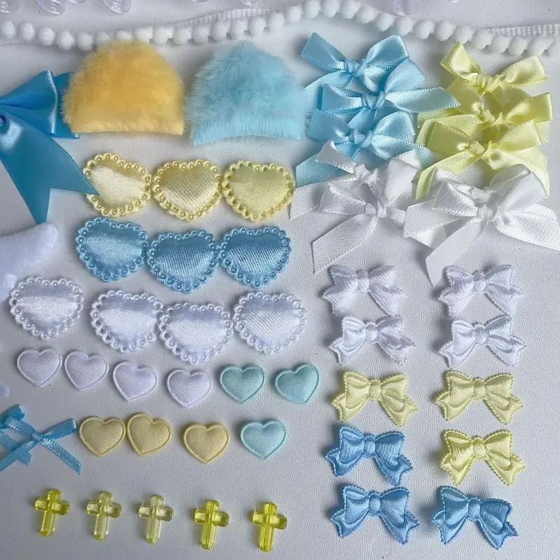68/110Pcs Lace Handmade Material Kit Lace Plush Bunny Ears Angel Wings Accessories Clothing Accessories Heart And Star Set